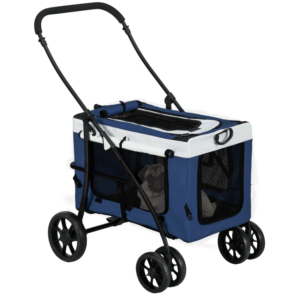 Passeggino 2 in 1 per animali con trasportino removibile; pieghevole; blu; per cani piccoli fino a 10 kg