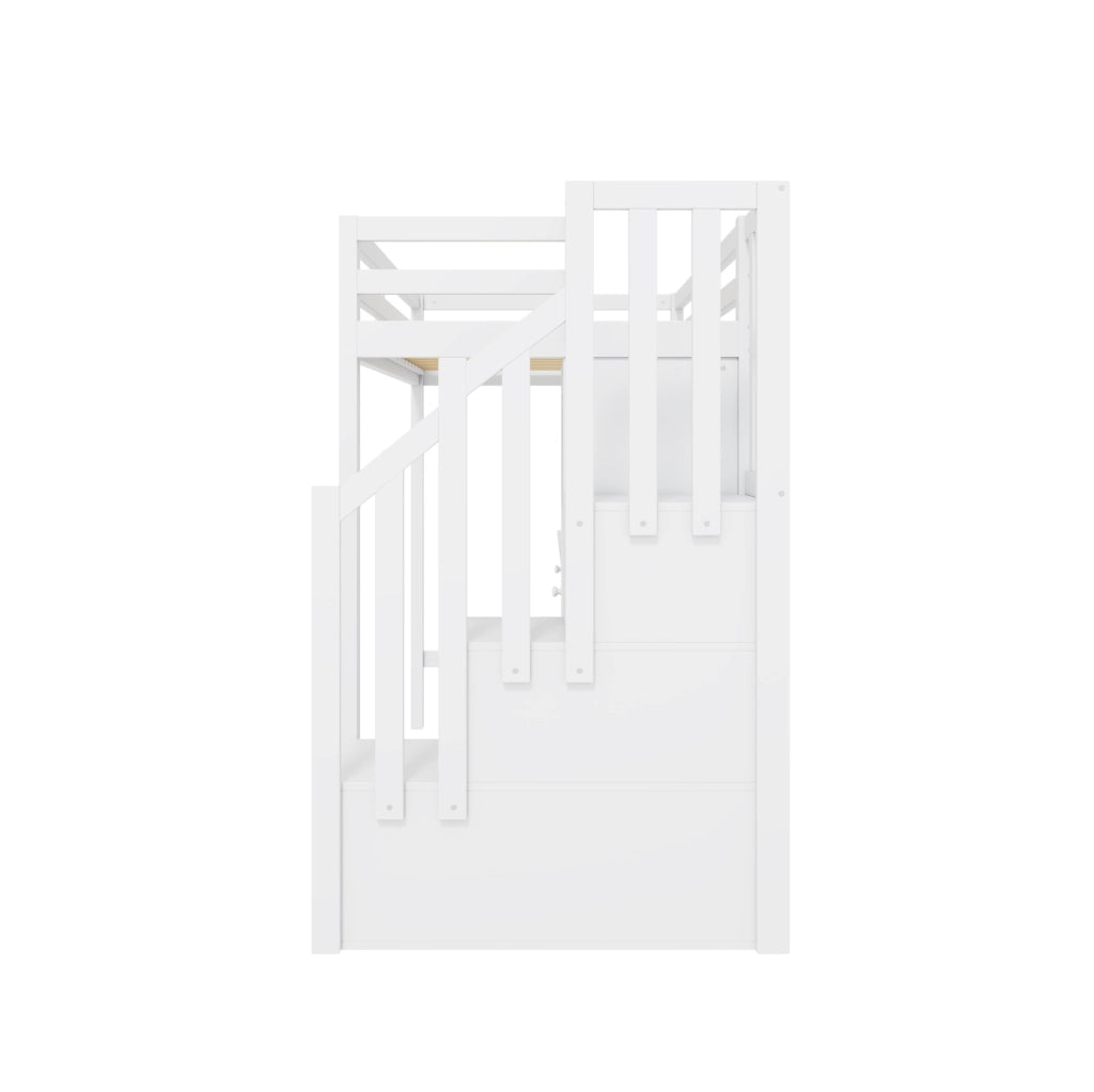 Letto a soppalco per bambini 90x200 cm bianco in MDF e legno con lavagna e contenitore， senza materasso