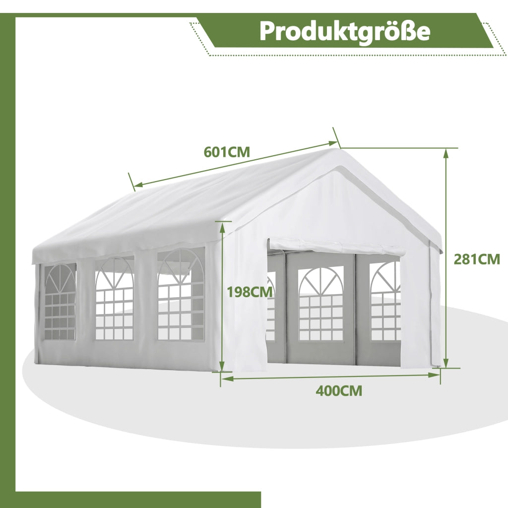Garage con tenda per car 4x6m – Con porte a rulli separate anteriori e posteriori per l'accesso da entrambi i lati costruzione rinforzata e resistente alle intemperie – Tetto e pareti laterali rimovibili