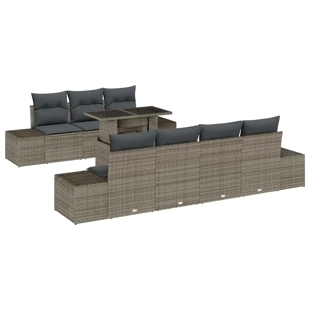 Set di divani con cuscino 8 pcs Grigio polyrattan