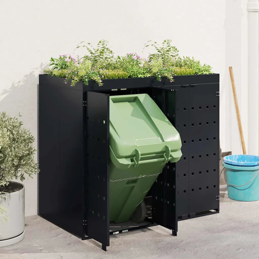 Contenitore per Rifiuti per 2 Bidoni Nero 136 x 77,5 x 121,5 cm