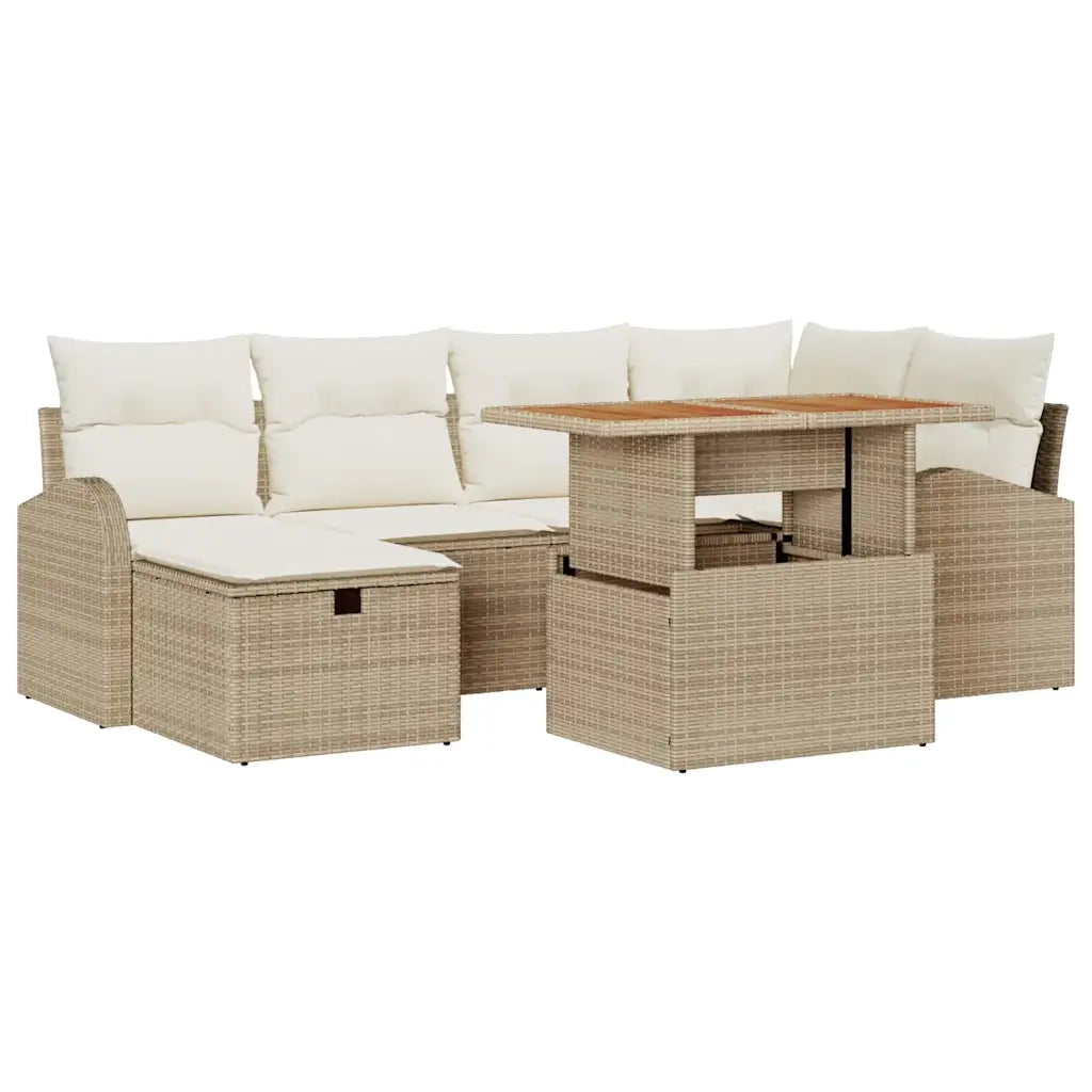 Set Divano da Giardino 7 pcs Beige polyrattan