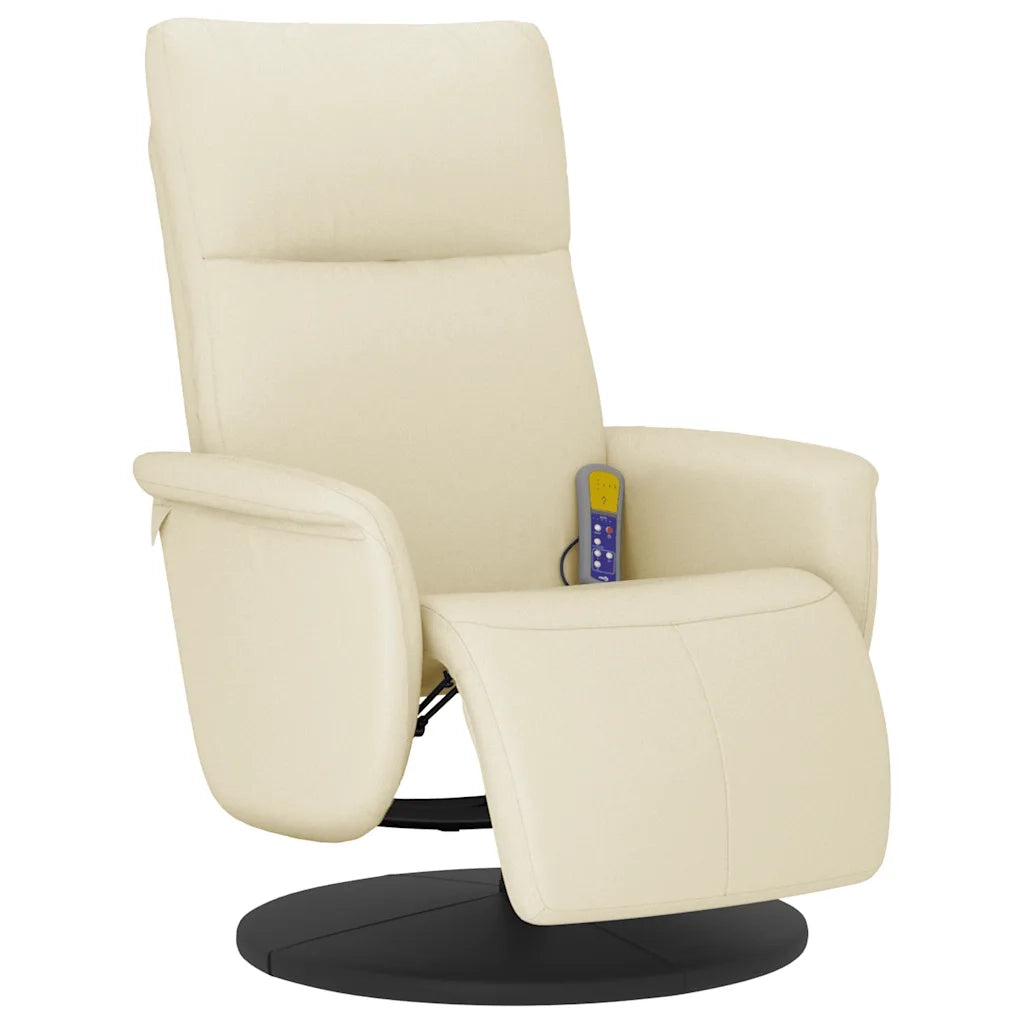 Poltrona | Sedia Relax Reclinabile Massaggio con Poggiapiedi Crema Similpelle