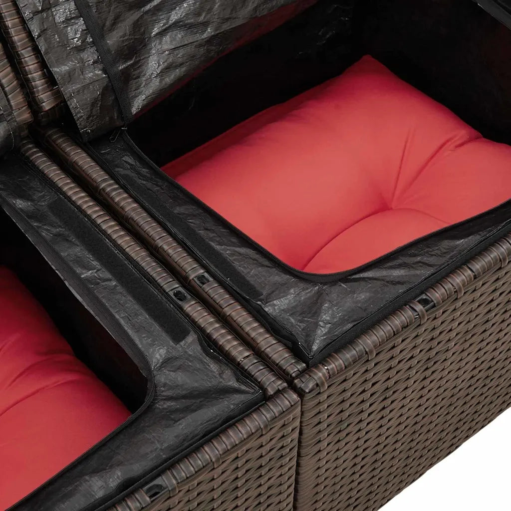 Set Divano da Giardino Marrone e Rosso polyrattan 3355743