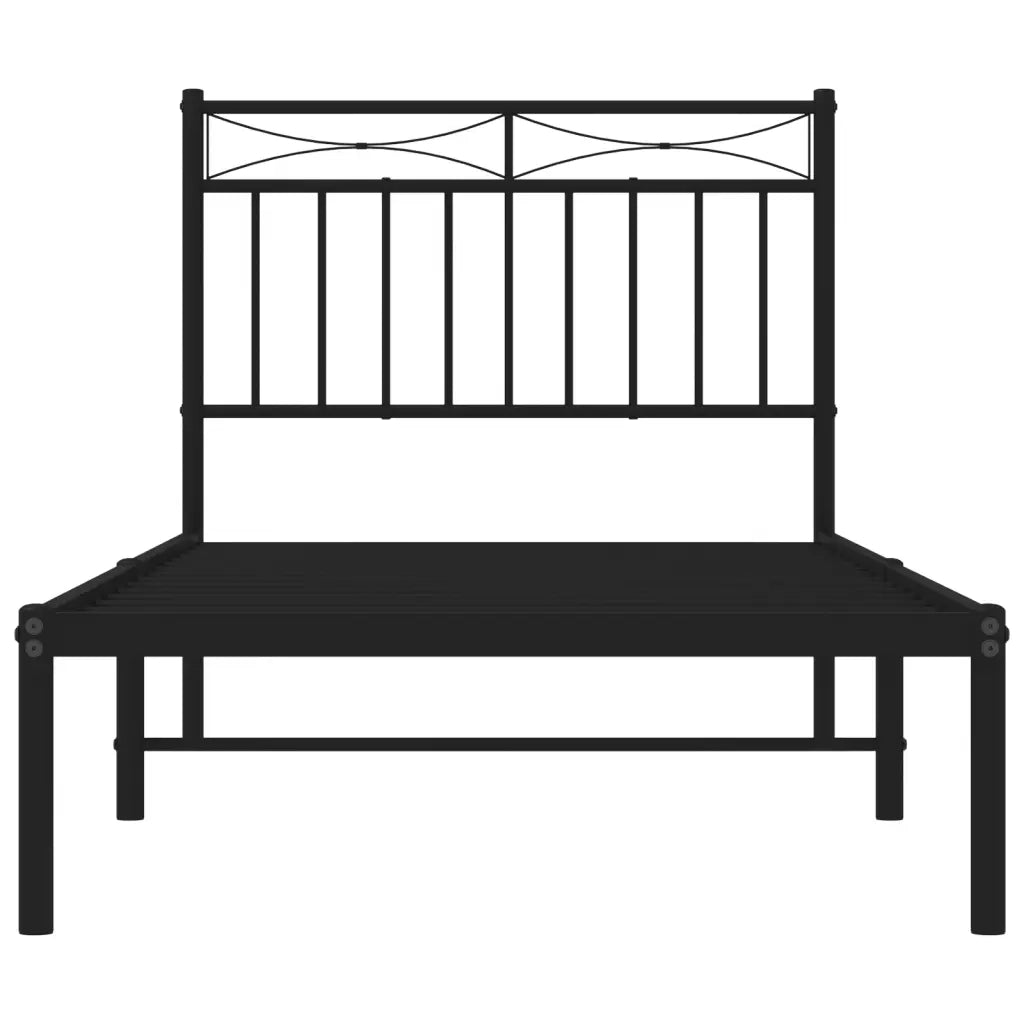 Letto singolo | Letto per adulti | Giroletto con Testiera in Metallo Nero 90x190 cm