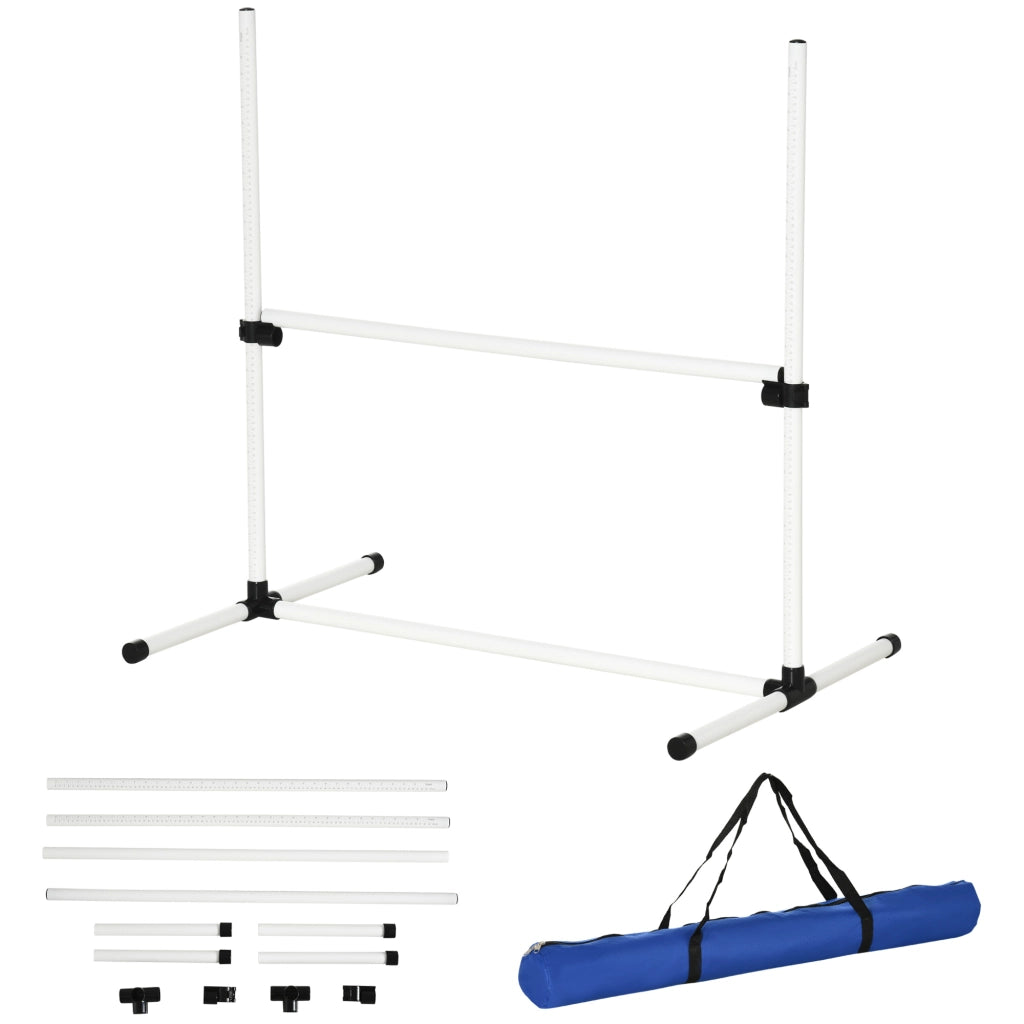 Set di 4 Ostacoli Agility Dog per Addestramento Cani ad Altezza Regolabile con Borsa da Trasporto Inclusa, 99x65x94cm, Bianco