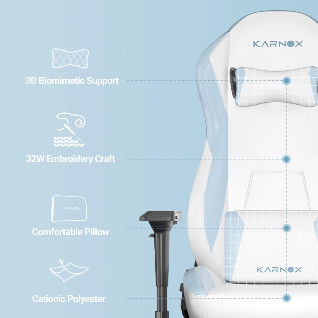 Sedia da gaming ergonomica con poggiapiedi, supporto lombare e braccioli 4D in PU bianco blu