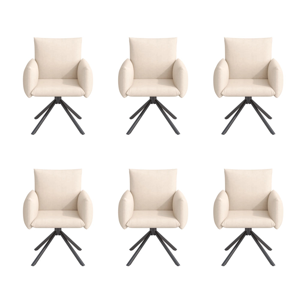 Sedie da pranzo girevoli a 360°, 6 pezzi in velluto beige con braccioli imbottiti e schienale ergonomico