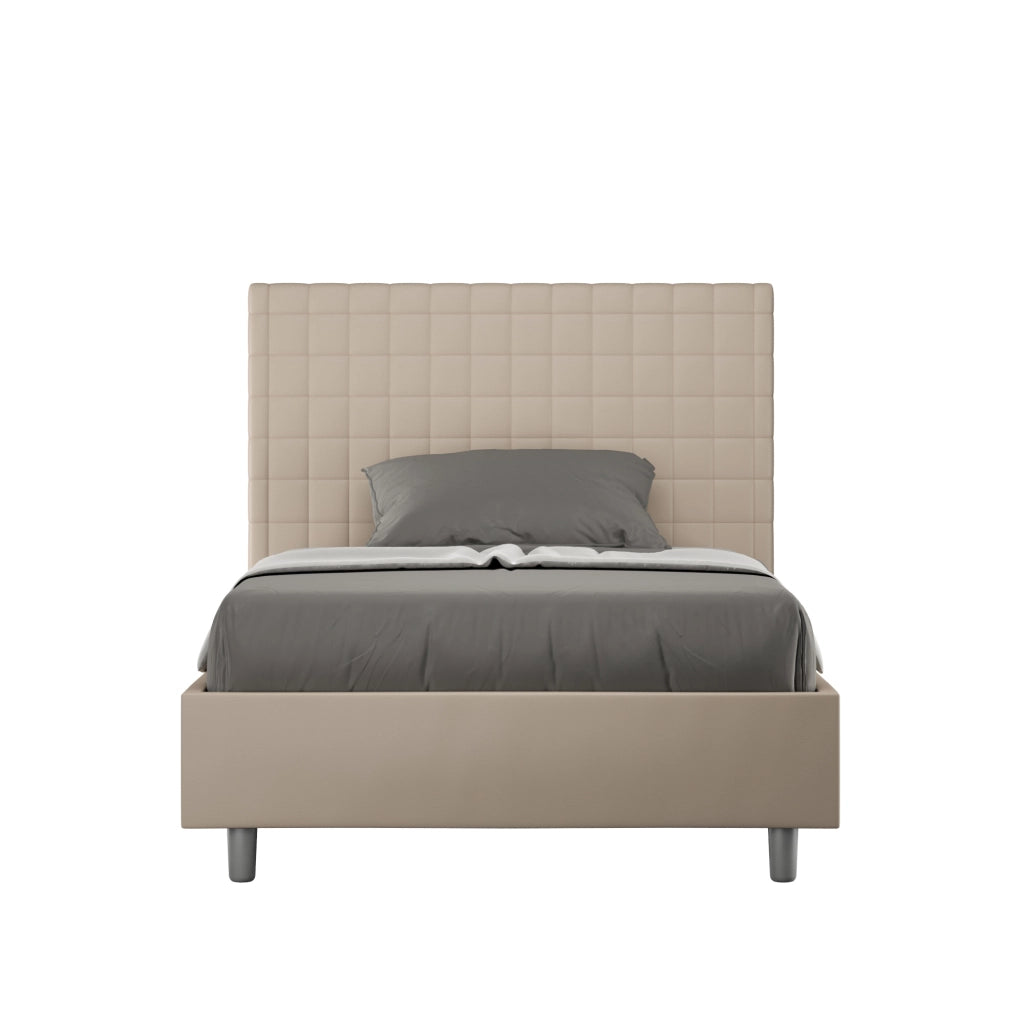 BS COM Letto una piazza e mezza con rete imbottito 120x200 similpelle tortora