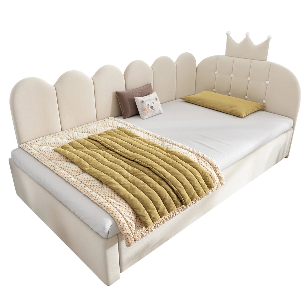 Letto singolo 90x200 cm con letto estraibile 90x190 cm in velluto beige HOMVRA