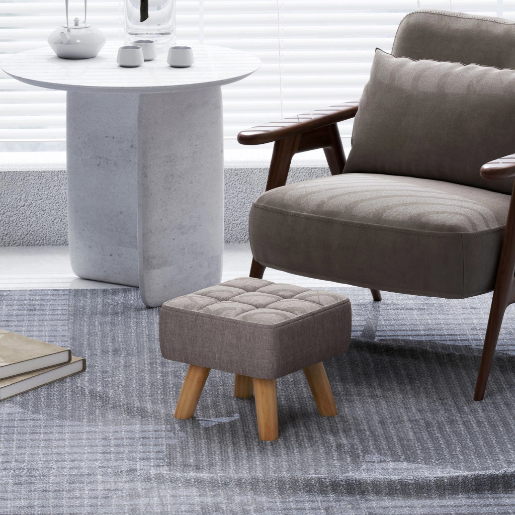 Pouf con rivestimento in lino e gambe in legno ¨C Minimal ¨C Grigio