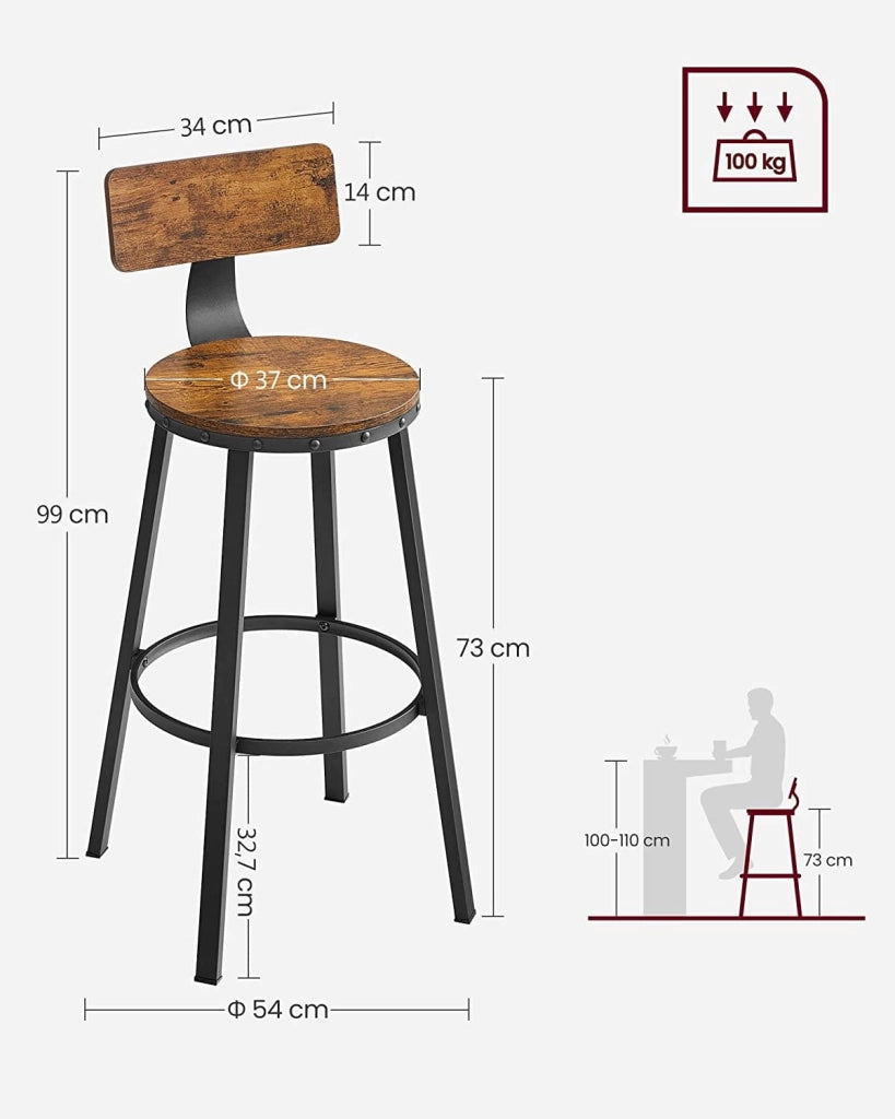 SGABELLI DA BAR Valora 2 PEZZI Stile Loft Marrone Rustico per Cucina x2