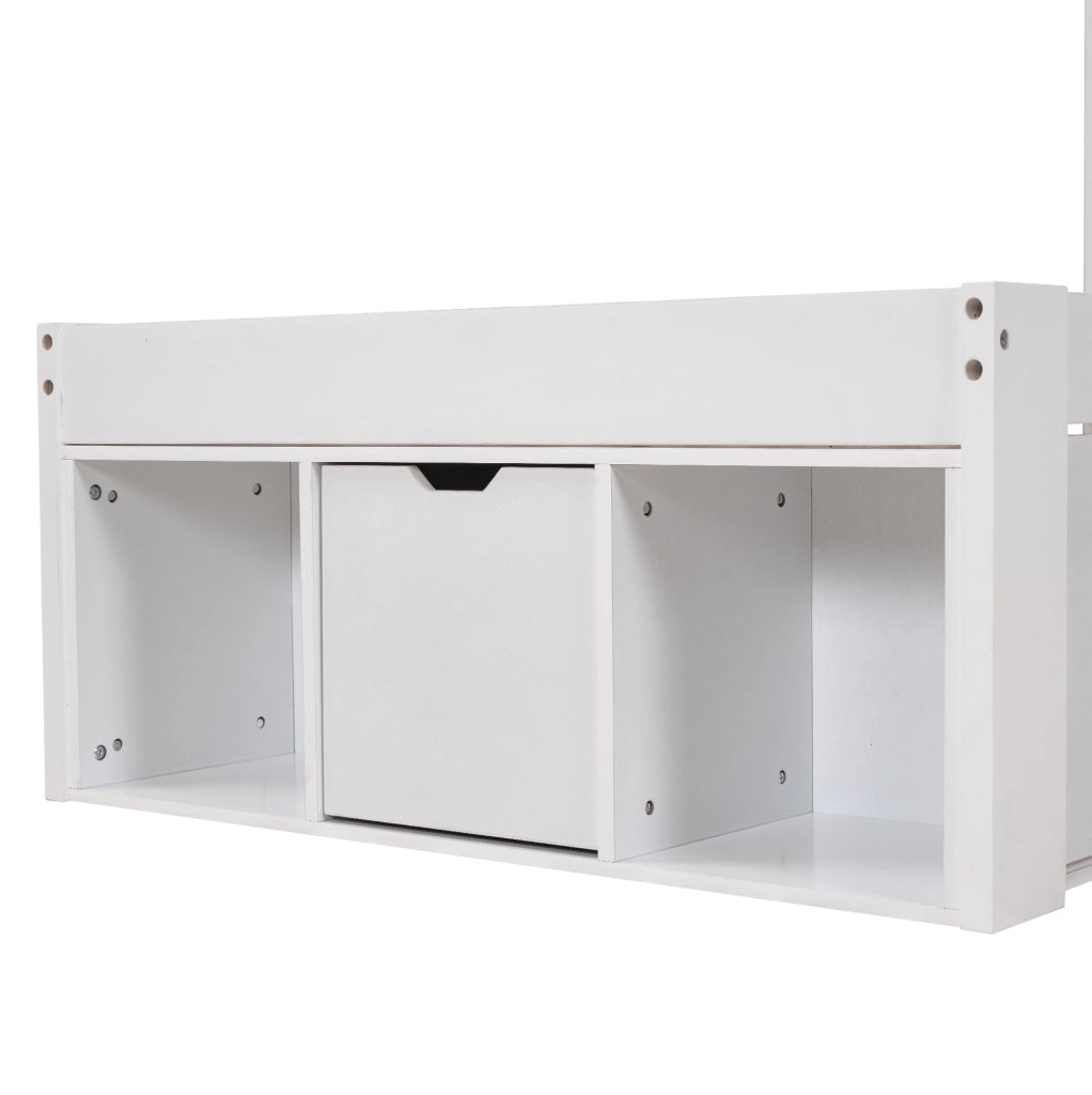 Letto singolo 90x200 cm con USB, cassetti e armadietto, bianco, per bambini e ragazzi, senza materasso