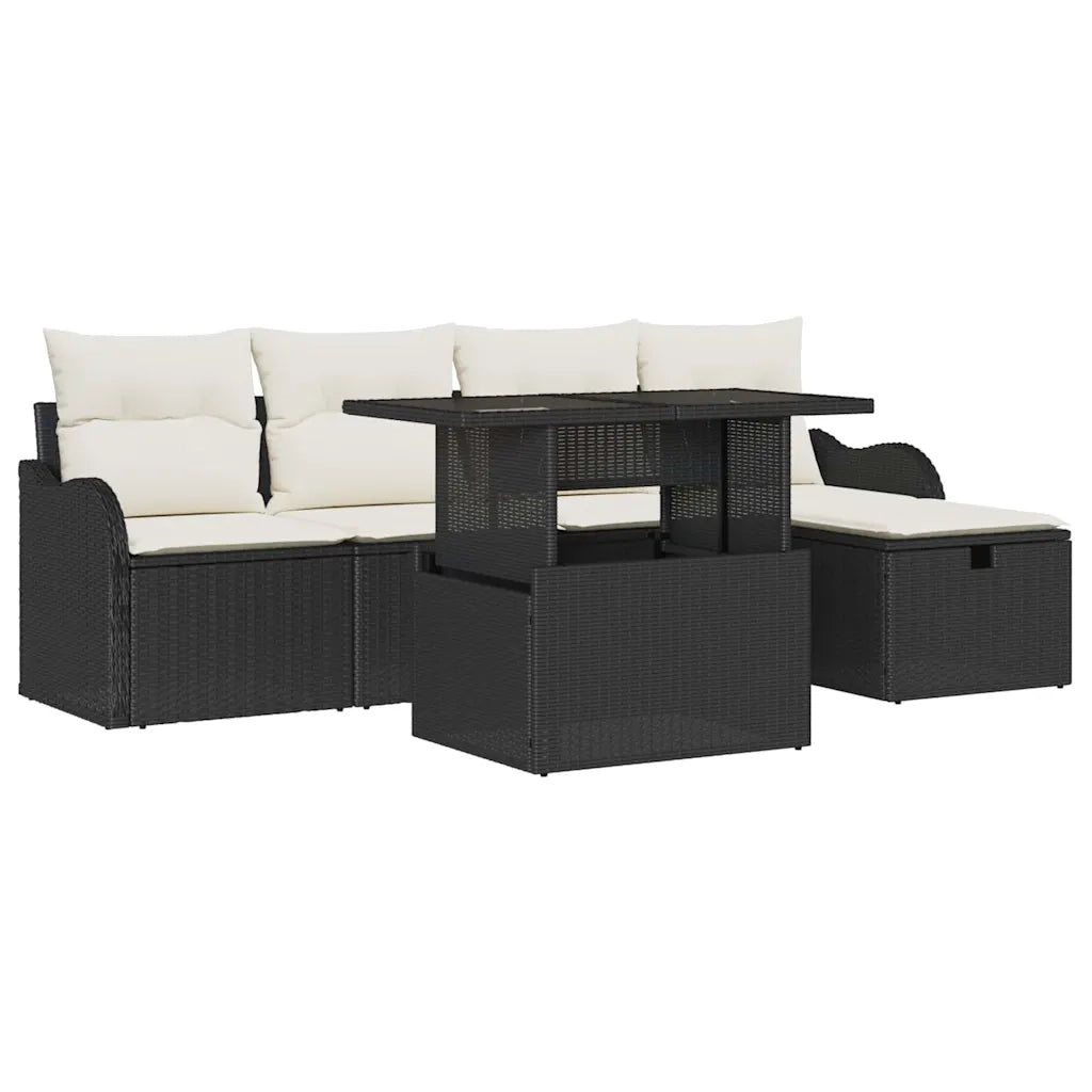 Set Divano da Giardino con cuscino 6 pcs Nero Poly Rattan 3361036