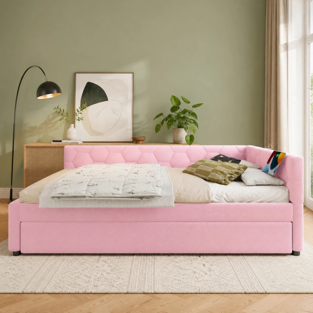 LETTO 140x200 cm con letto estraibile, USB, Tipo-C, rosa