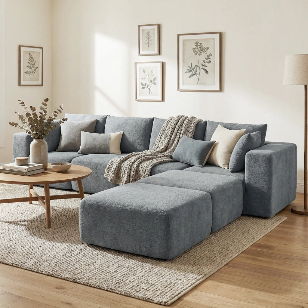 Divano Angolare Modulabile 3 Posti ¨C Xylo ¨C Tessuto Effetto Velluto Grigio Scuro 294x165x70 cm