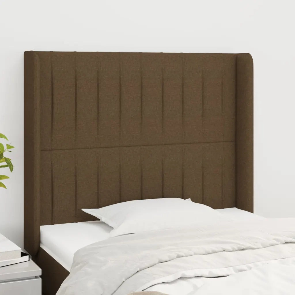 Testiera ad Orecchio-Testata con Orecchie Marrone Scuro 103x16x118/128 cm in Tessuto 199959