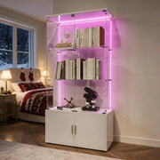 Vetrinetta Espositiva con LED;Bianco Cristalliera soggiorno  con 2 Porta e Serratura;78.5x35x164 cm;Vetro Temperato;per Casa e Ufficio