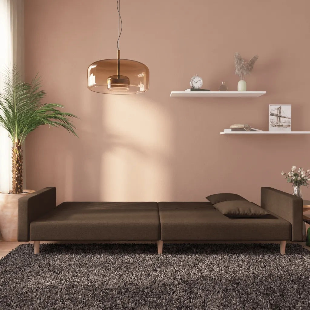 Divano letto | Sof¨¤ letto | Letto singolo a 2 Posti con 2 Cuscini Marrone in Tessuto