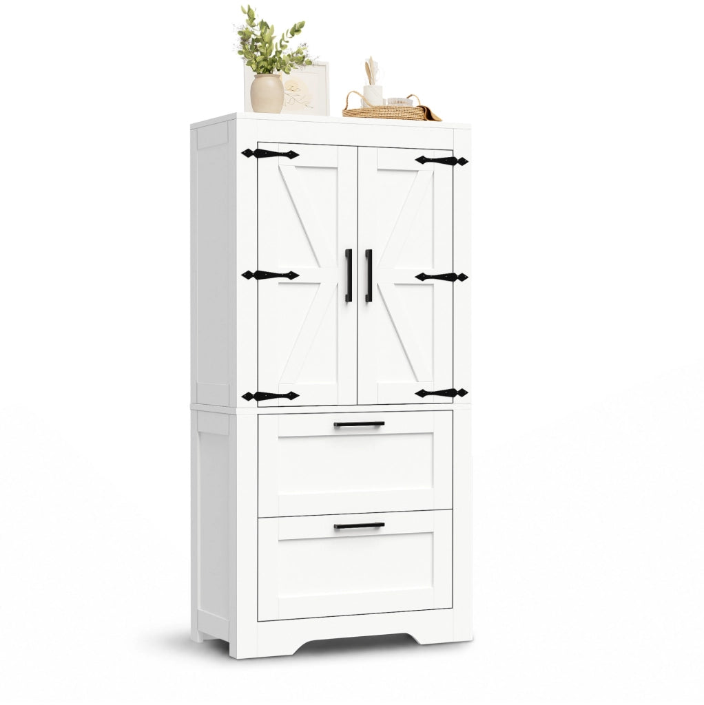 Credenza alta 60x30x128 cm con 2 cassetti e ripiani regolabili in MDF e truciolare; bianca