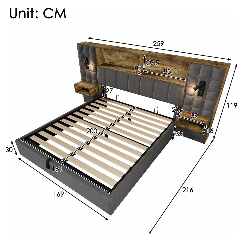 letto imbottito lino grigio 216 x 259 cm
