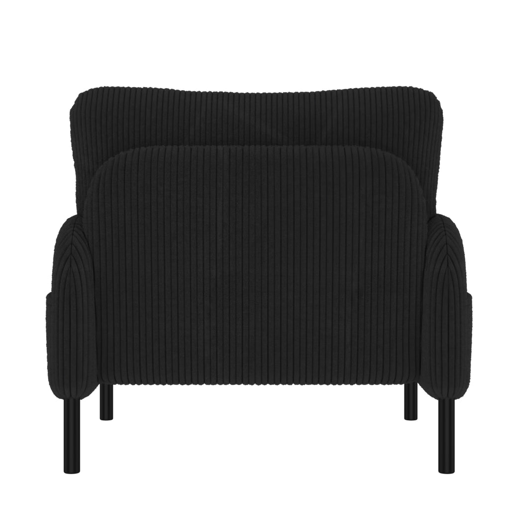 Set 3 pezzi con divano a 2 posti; poltrona e pouf in corduroy nero