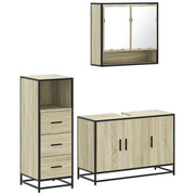 Set Mobili da Bagno | Armadio da bagno 3 pz Rovere Sonoma in Legno Multistrato