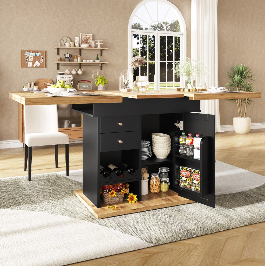 Tavolo da pranzo estensibile 110-140x80x75 cm in MDF nero e naturale con contenitore