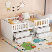 LETTO Semialto 90x200 cm con 4 cassetti scala e sponde in legno di pino bianco