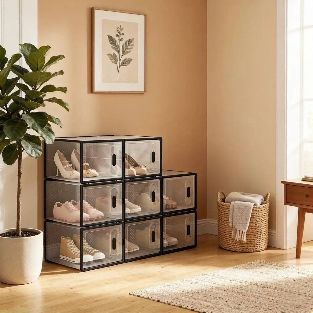 Set 8 Scatole Impilabili Modulari per Scarpe, Libri, Giocattoli e Armadio