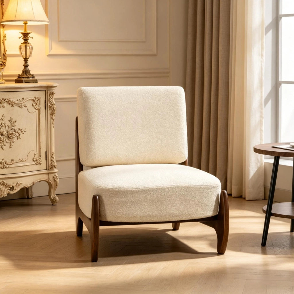 Poltrona lounge 72x73.5x81 cm imbottita in ciniglia poliestere crema