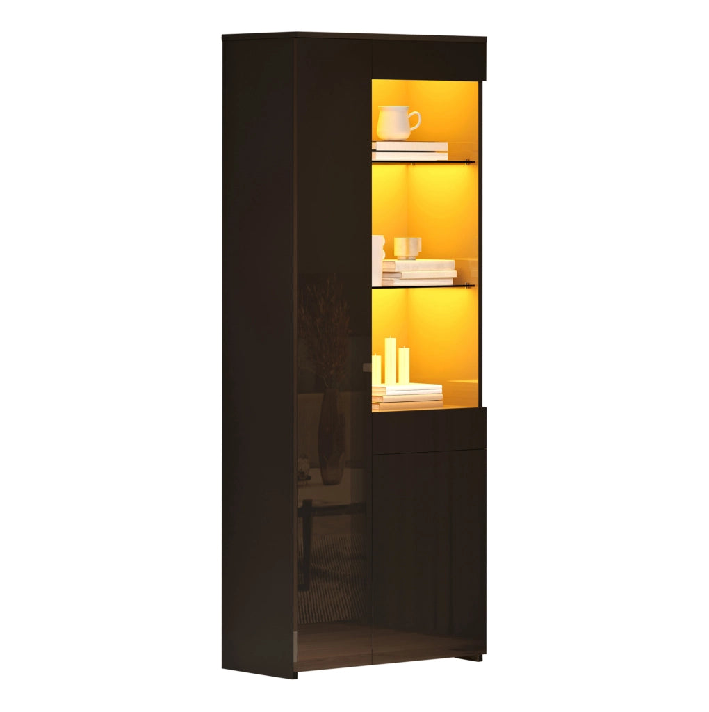 Vetrina 70x35x180 cm con LED controllabile via app; 2 ante e cassetto; nera
