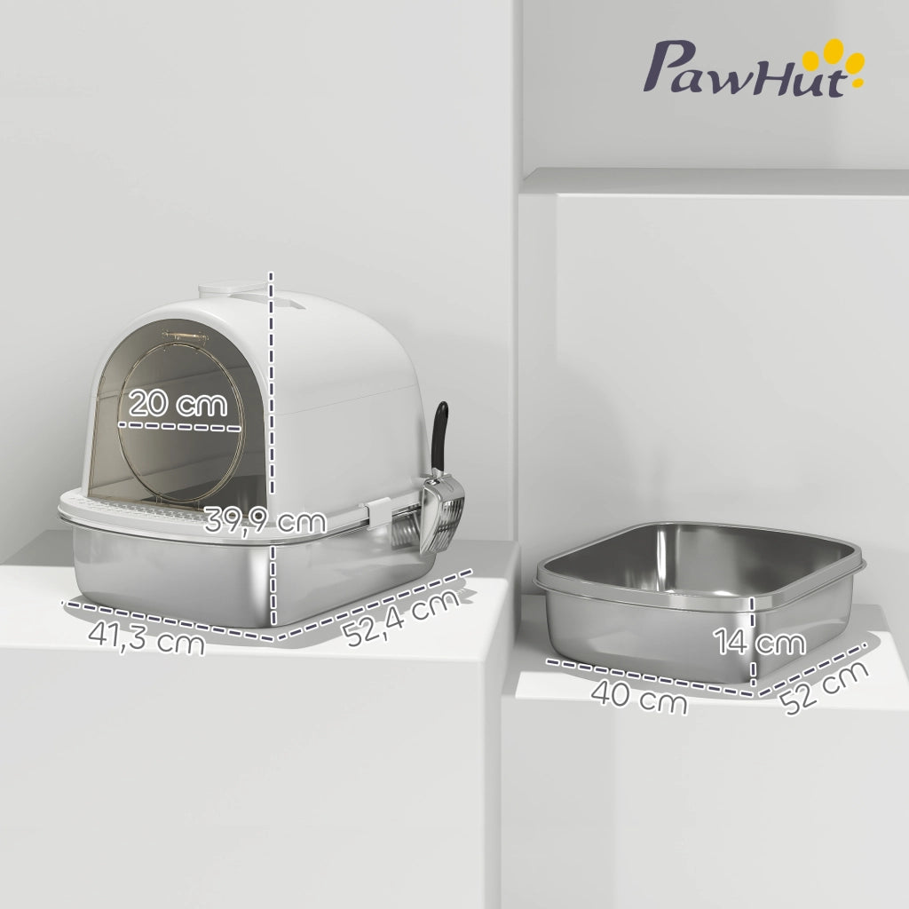 Mobiletto per lettiera gatto chiuso in acciaio inox ¨C Minimal ¨C bianco 52.4x41.3x39.9 cm