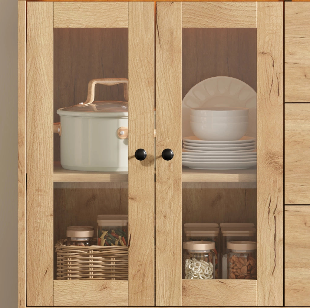 Mobile da cucina 150x40x173 cm con LED RGB, 3 cassetti e prese in MDF naturale