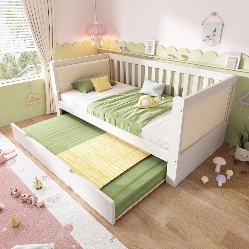 Letto con letto estraibile 90 × 200 cm con secondo letto 90 × 190 cm in legno bianco con rete a doghe