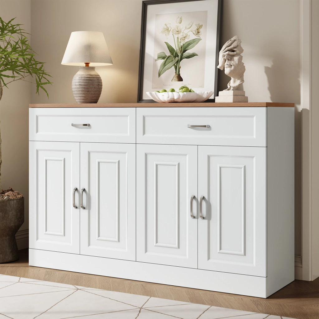 Credenza con quattro ante; due cassetti e ripiani regolabili in pannello truciolare 120 × 35 × 80;5 cm