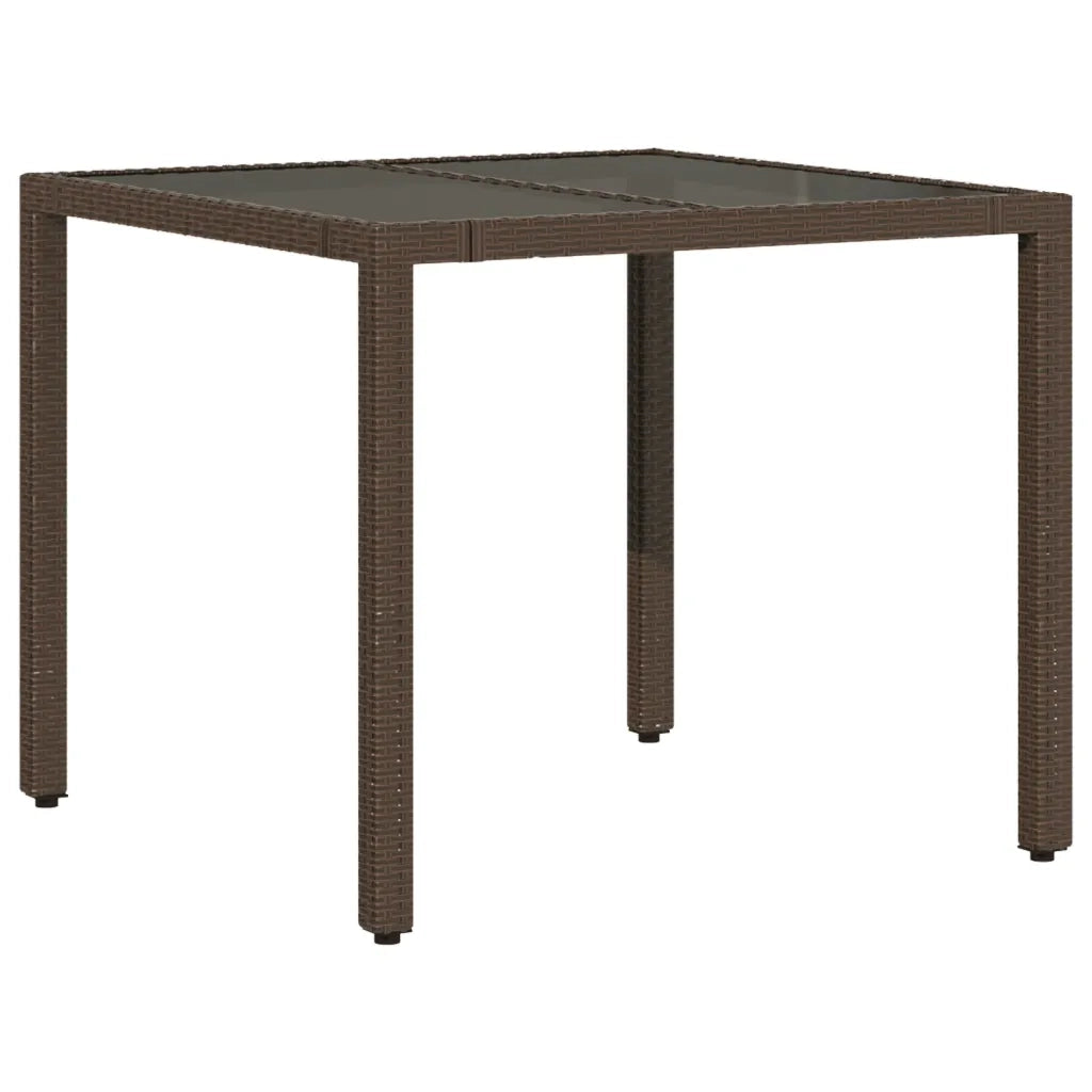 Tavolo da Giardino Piano in Vetro Marrone 90x90x75cm Polyrattan 365587