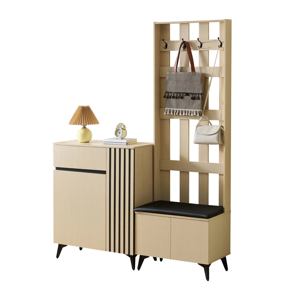 Set guardaroba con panca e mobile portascarpe in MDF