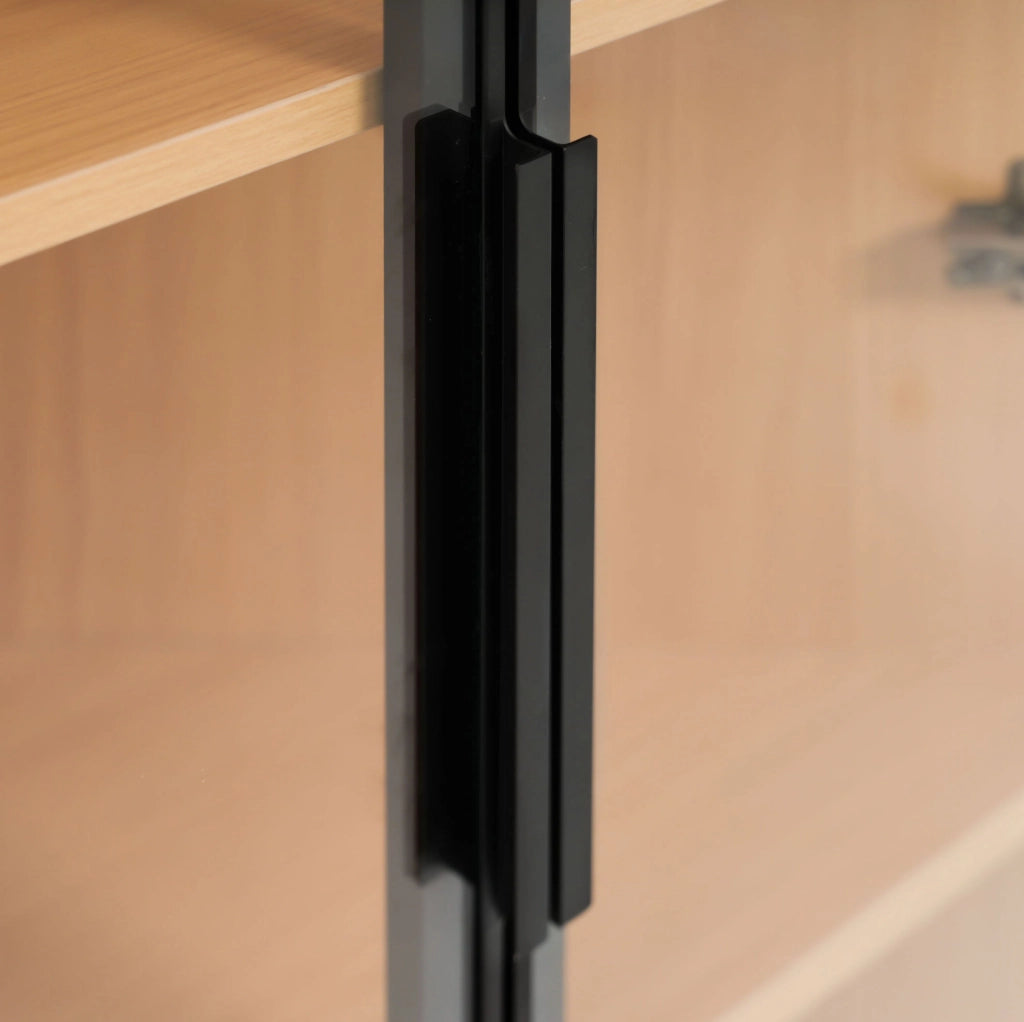Vetrina angolare 62x35x160 cm con LED; vetro temperato e MDF effetto rovere