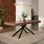 Tavolo da Pranzo Allungabile 140-180x80 cm 6-8 Posti LEMONMAX; Piano MDF Spesso; Gambe Incrociate in Metallo; Finitura Effetto Noce; H 76 cm