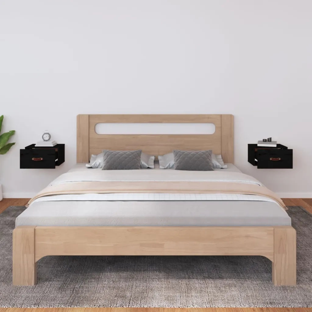 Set di 2 Comodini | Armadio da Notte | Mobiletto da notte a Muro Neri 40x29,5x22 cm