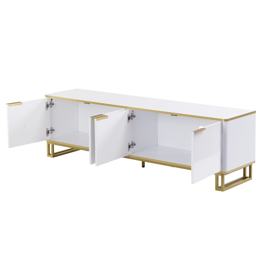 MOBILE TV 160x37,5x48 cm MDF Bianco con 4 ante e struttura in ferro