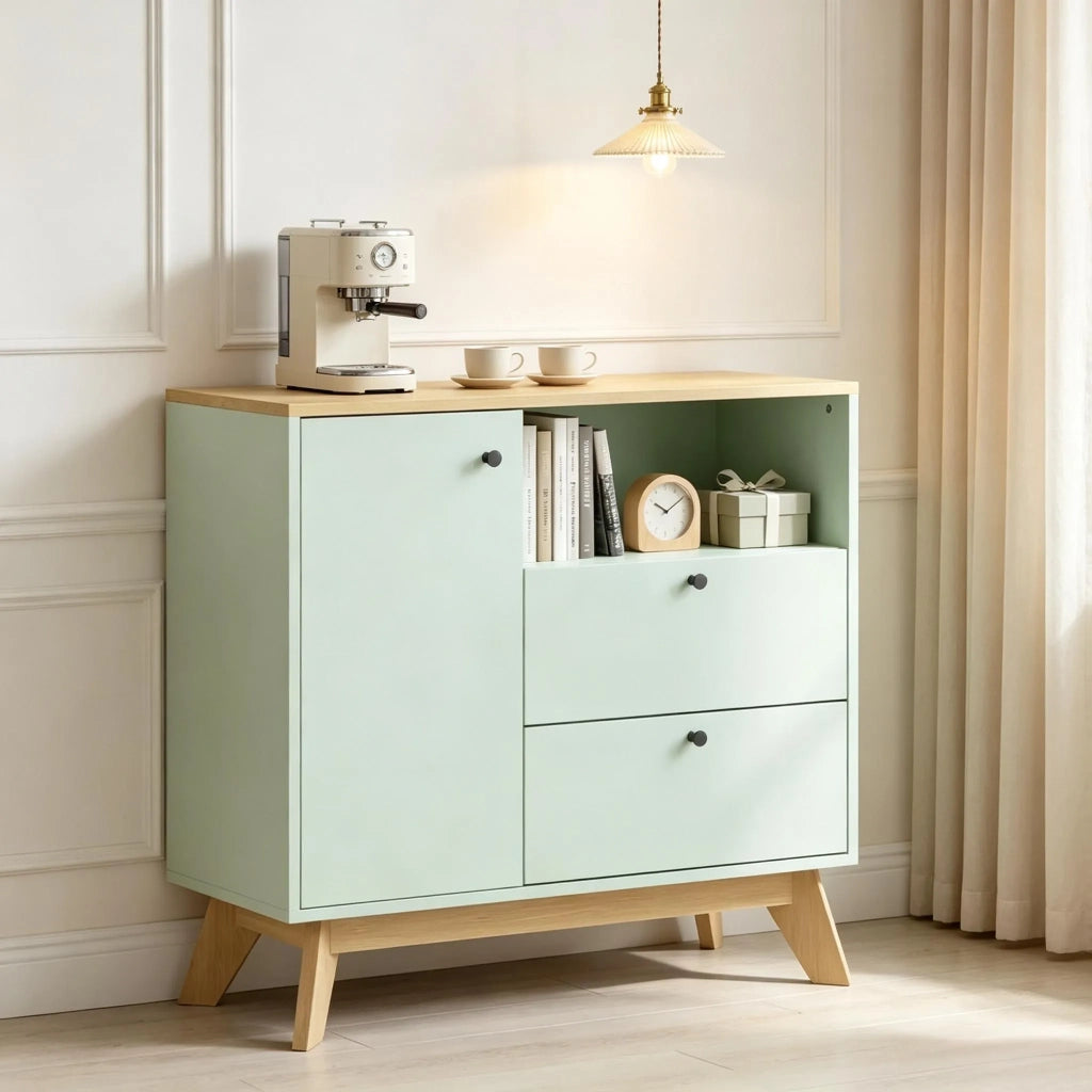 Buffet con 1 anta, 2 cassetti, scomparto aperto e ripiano regolabile