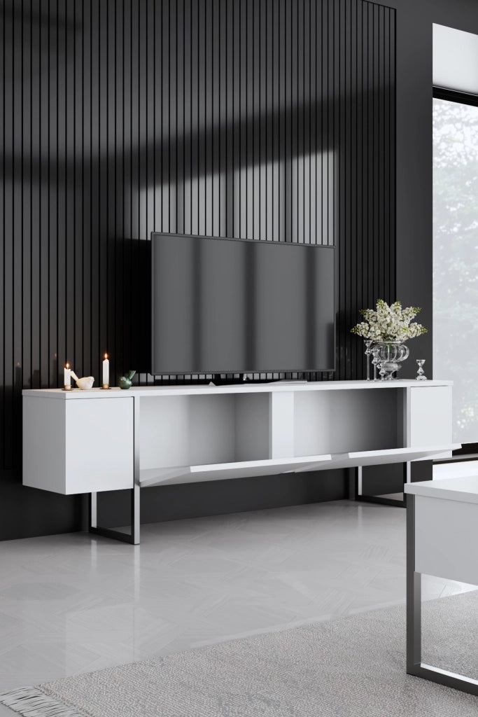 Porta TV in legno "Luxe" - 180 x 30 x 50 cm - Bianco-Argento