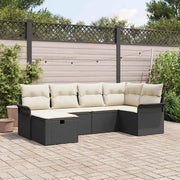 Set Divano da Giardino 6 pcs Nero e Crema polyrattan
