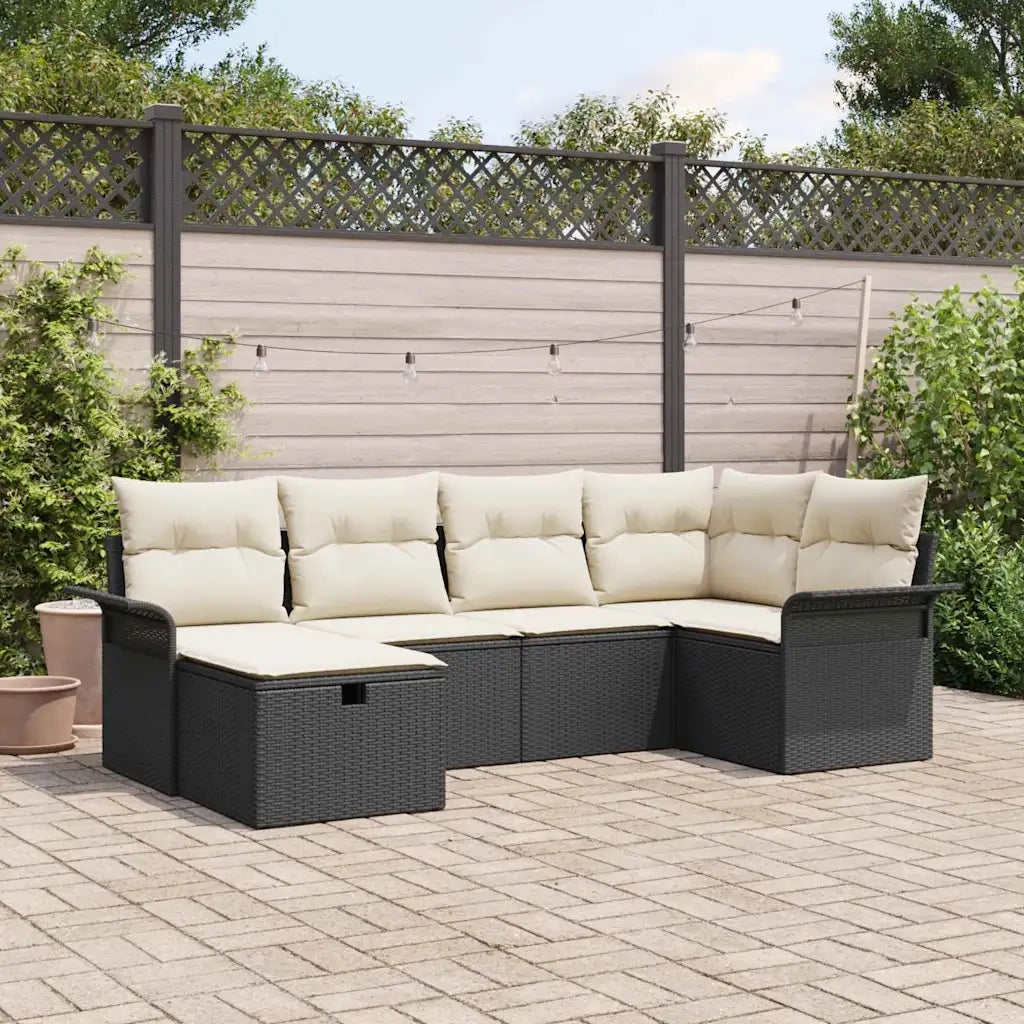 Set Divano da Giardino 6 pcs Nero e Crema polyrattan
