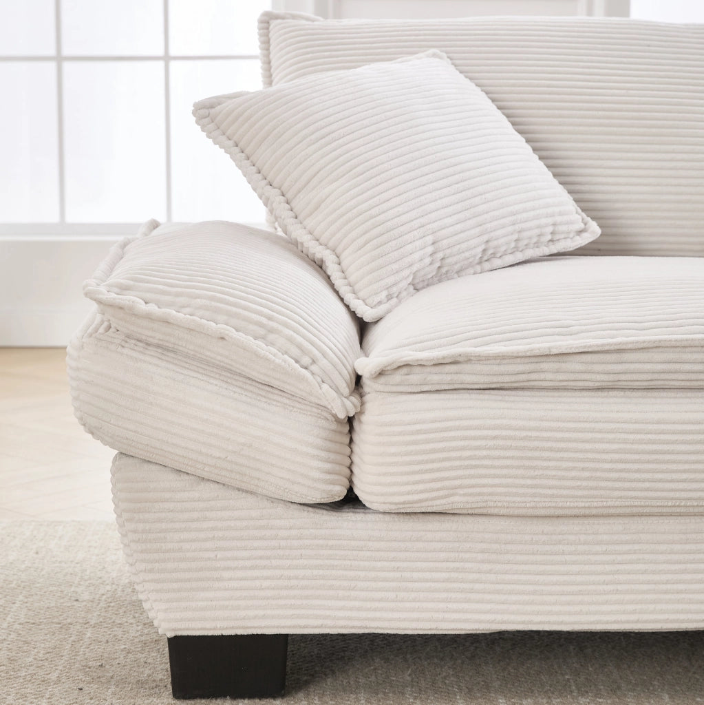Divano a due posti in velluto beige con struttura in legno e gambe in plastica, 224x81x81 cm