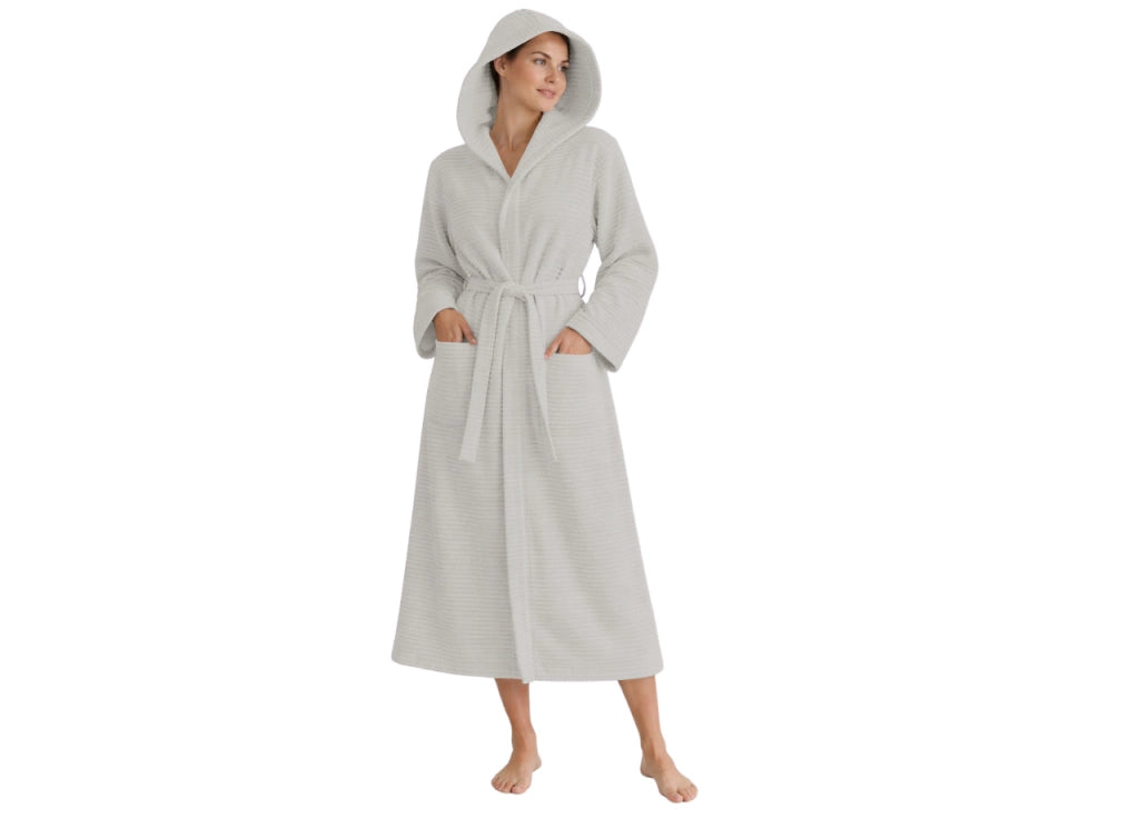 Accappatoio Con Cappuccio In Morbida Spugna Mod. Boutique Tinta Unita Perla - XL-XXL - Perla