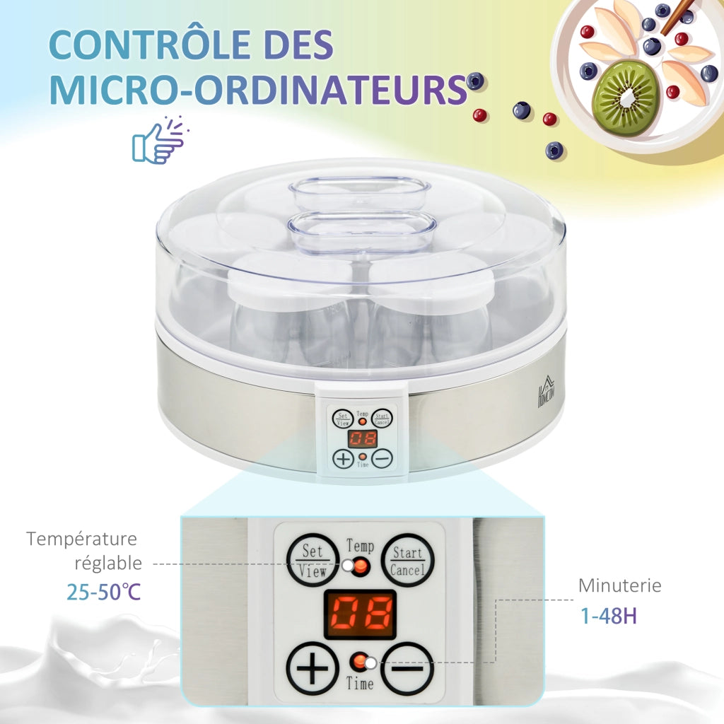 Macchina per yogurt 7 vasetti 180ml ¨C Minimal ¨C acciaio inox bianco 24x24x13 cm