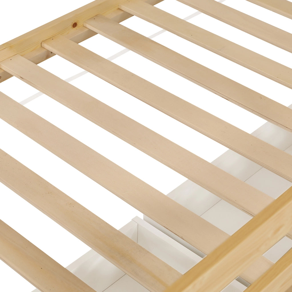 LETTO A CASTELLO 90x200 cm Bianco e Naturale con cassetti e scala di sicurezza